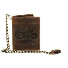 Peňaženka-dokladovka GreenBurry MOTOCYKEL 1796A-25b čelná strana s motívom motocykla a upevnenie na kovovej retiazke